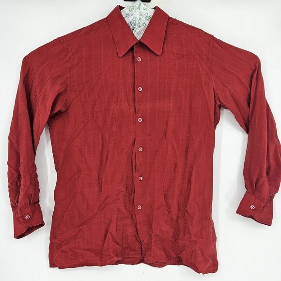 Pancaldi & B Mens 16.5 42 Shirt 100% Silk Red Button Up Long Sleeve Made Italy - Picture 1 of 13